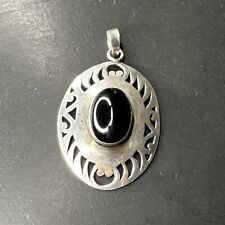 Ancien Pendentif En Argent Massif 925 Créateur Breloque Art Nouveau pierre noir