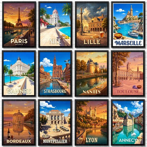 Villes françaises art design - art,