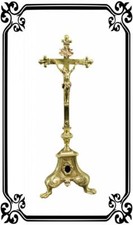 Antique French Ormolu Bronze Standing Cross, Crucifix Reliquary, Catholic Gift