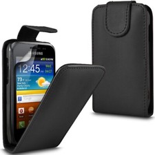 HOUSSE COQUE à rabat aimanté ETUI simili CUIR NOIR SAMSUNG GT-I8160 GALAXY ACE 2