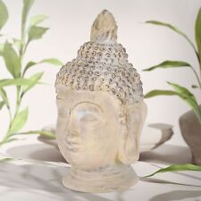 Tête de Bouddha pierre artificielle beige-gris figure décorative Feng Shui 78 cm