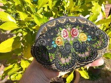 Sac Aumonière Broderie Perles XIXe Fleurs Mode Femme