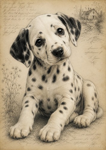 Affiche bébé dalmatien - a4,