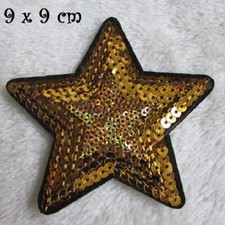 ÉCUSSON PATCH THERMOCOLLANT - ÉTOILE DOUBLE SEQUIN / DORÉ ** 9 x 9 cm **