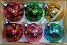 6 ANCIENNES GROSSES BOULES DE NOEL EN VERRE DES ANNEES 60/70 . ø 80mm . GDR