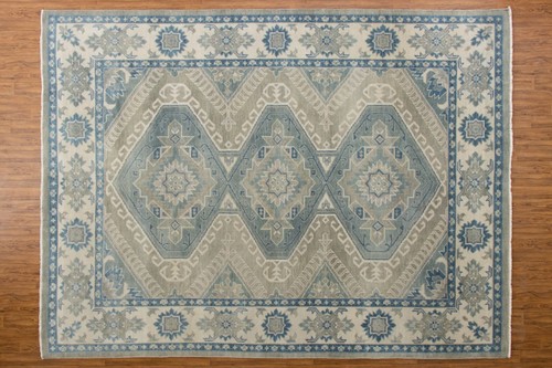 Main noué laine tapis bleu - noué,