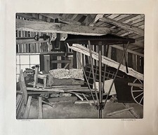 Estampe 1976 Ancien Abri Moulin Avec Cheval À Bascule Mikael ? Rostock Héritage