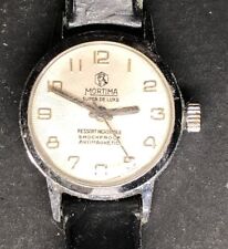 #32 Ancienne Montre Femme MORTIMA SUPER DE LUXE Bracelet Cuir Noir En L’état