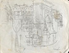 Charles Bégo (élève Gen Paul) - Dessin original - Paris, la Porte Saint Denis