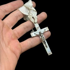 pendentif ancienne croix crucifix nacre & Argent  INRI jésus  ésotérisme & XIX e