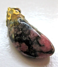 pendentif pierre naturelle jaspe noir rose marbré ancien bijou vintage 4436