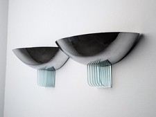 Paire d'appliques italiennes en chrome et verre épais années 1960