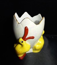 Rare Cache Pot VASE Porcelaine de LIMOGES en forme d'Oeuf Entourée de 3 Canards