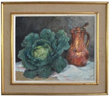 Nature morte au chou et pot en cuivre par Albert Régagnon (1874-1961)