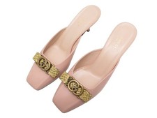 CHAUSSURES GUCCI MULES GG 738685 NOEUD PYTHON 39.5 CUIR ROSE SANDALES SHOES 750€