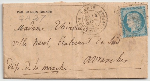 Lettre par ballon - ballon, monte