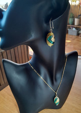 parure collier boucles d'oreille acier plaqué or et verre Murano création unique