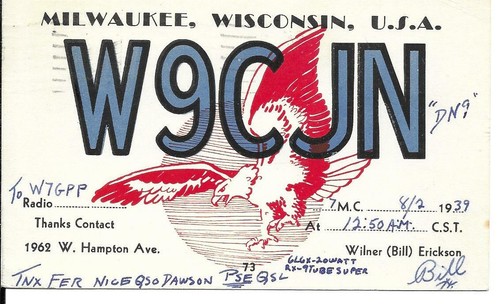 Qsl 1939 w9cjn milwaukee - w9cjn,
