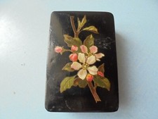 Boite papier maché Décor de fleurs & publicité intérieur pharmacie Beauval Somme