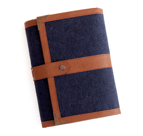 Navy brown felt planner - a5,