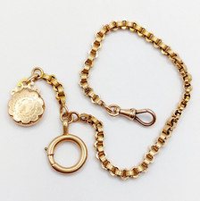Chaîne giletière de montre antique or rose 18k pendentif ciselé (circa 1900)