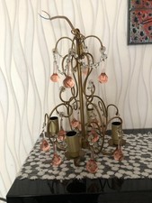 ancien lustre suspension pampilles gouttes verre MURANO rose et laiton