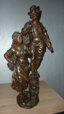 ancienne grande statue sculpture en régule couple de bucheron " Charles Ruchot"