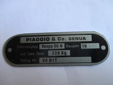 Panneau Type Id-Plaque Data Piaggio Vespa 50 N V5B1T V5 B1T 50N s67 Scooter
