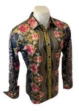 Boutonné Chemises Hommes Baroque Long Manche Léopard Noir Floral Peau de Serpent