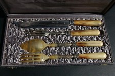 Ensemble Service à découper + Service à salade Corne et Acier inox - Etat +++