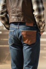 LEVI'S 501 XX Big E Selvedge Denim Jeans poche en cuir fabriqué aux...