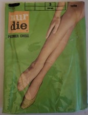 1 paire de bas nylon voile vintage talon sandale, NUR DIE ,beige clair, Taille 3