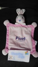 doudou plat lapin rose et blanc PICOT (2 dispo)