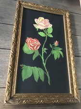 ancien tableau cadre rose  gouache huile ? Art peinture curiosité 