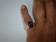 bague en plaqué or, cabochon d'améthyste facetté, t. 50