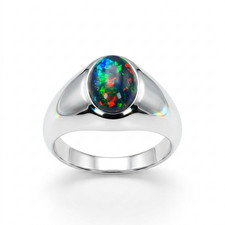 Bague Homme Opale Noire Argent