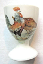Coquetier Art Déco, porcelaine de Limoges peinte: COQ  et POULE