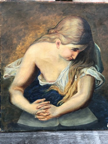 Tableau ancien huile femme - tableau,