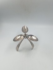 Bougeoir Triple Artisanal Cuillère Tordue Argenterie Métal Argenté Vintage XXème