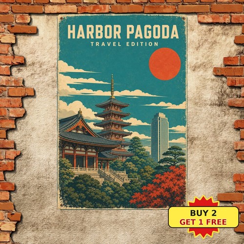 Pagoda temple red sun tin - red,