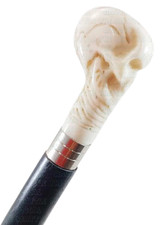 Bâton de marche canne en bois manche tête de crâne couleur blanche neuf cadea...