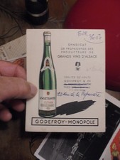 Ancienne Carte Publicitaire Vin d'Alsace Gewurztraminer Godefroy Monopole