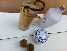 SERVICE A SAKE ensemble JAPONAISE: LOT de 5pcs. bambou et grès ancien collection