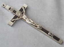 Croix  Crucifix ancien 19ème métal & bois art religieux catholique antique cross