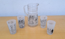 Service A Orangeade Broc+4 Verres Dessin Par " CABU " Signés Vintage 70's Rare