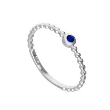 Bague Perlée en Argent 925/1000 et CZ Bleu Septembre - Tailles 48 à 63