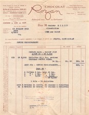 FACTURE 1943  CHOCOLAT ROZAN OLORON SAINTE MARIE   -  MILOU A TRIE SUR BAISE