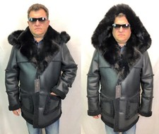 Manteau Trench En Cuir De Mouton Noir Réel En Fourrure De Renard Marlboro S-8X