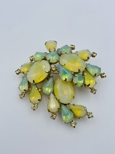 Kramer De New York Vintage Or Plaqué Jaune & Vert Opaline Verre Broche