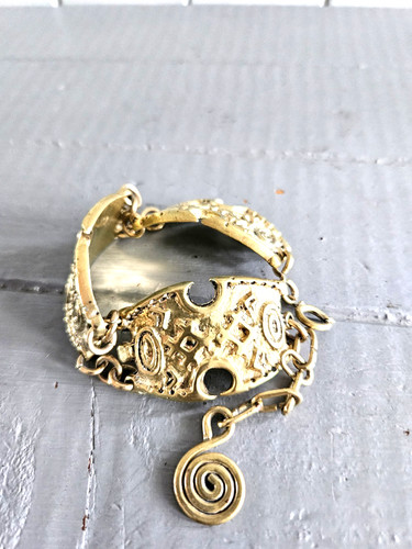 Bracelet bronze doré signé - , m